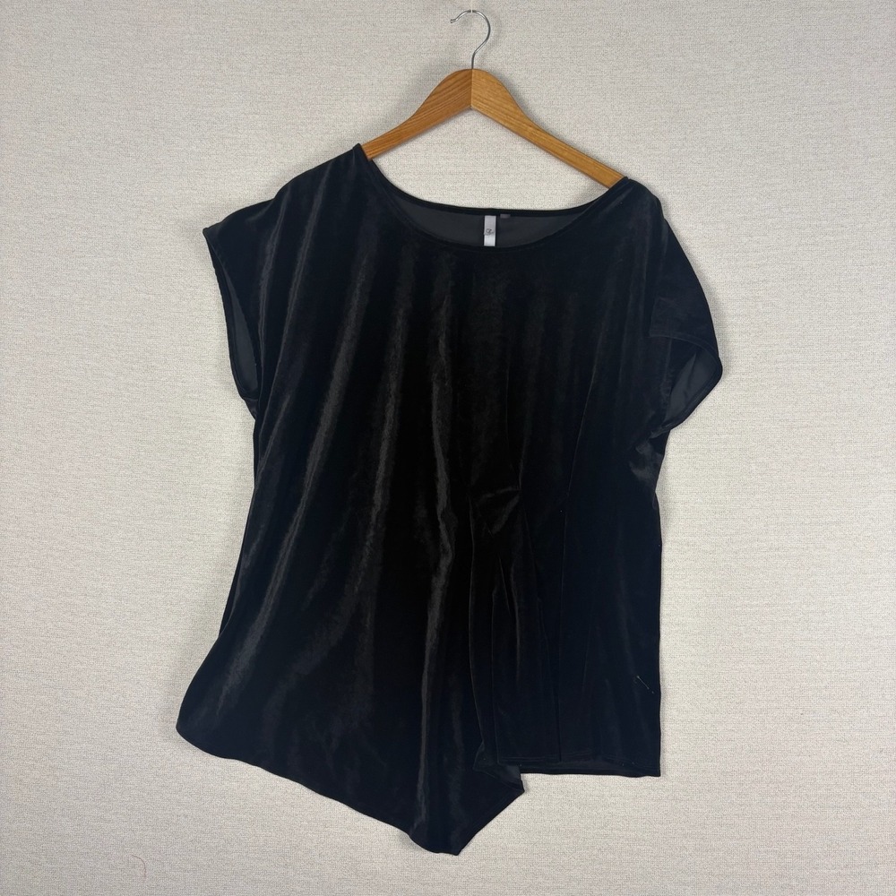 Black Velvet Blouse Top Womens 2X Whimsigoth Vamp Luxe Witchy Asymmetrical Hem - Picture 2 of 10